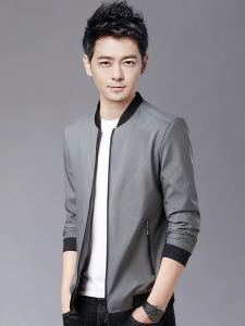 ROMON | Lormen Mens Baseball Jacket Short Casual Pilot Windproof Youth Fashion Urban Style Polyester Fiber Zipper Closure Long Sleeve