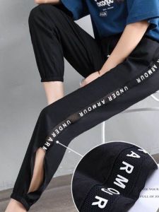 กางเกงกีฬาผ้าไหมน้ำแข็งสำหรับผู้หญิงในช่วงฤดูร้อน กางเกงขายาวทรงหลวมเอวสูง ทรงหลวม กางเกงขายาวทรงหลวม ทรงหลวม