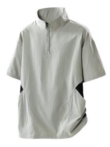 Áo Thun Nam Cổ Đứng Tay Ngắn Nhanh Khô Nửa Khóa Mùa Hè Thể Thao Ngoài Trời Thiết Kế Mỹ Áo Tập Luyện Thường Ngày