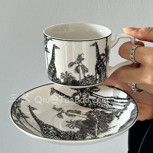 ชุดถ้วยกาแฟลายม้าคอยาว Sanq Vintage Forest System ชานoon ถ้วยลาเต้ ของขวัญสร้างสรรค์ ชุดจาน ชุดเครื่องดื่มกาแฟ ดินเผา