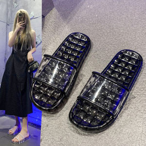 Transparent Waterproof Slip-Resistant Womens Jelly Sandals Home Bathroom Slippers Simple Style Flat Heel Anti-Odor Footwear