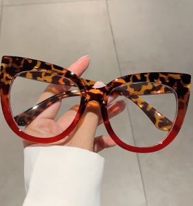 2023 Korean Style Cat Eye Glasses Frame Fashionable Leopard Print Anti-Blue Light Slimming Flat Lens Resin Material Full Frame