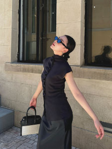 New Chinese Style Slim Fit Silk Wool Knitted Vest Top Half High Collar Sleeveless Pleated Spring Summer Fashion Ladies Knitwear