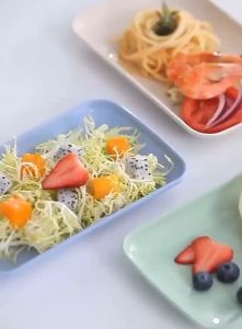 AZ SET ISI 4PCS WHEAT STRAW PIRING SAJI PERSEGI PANJANG PIRING MAKAN SUSHI WARNA WARNI