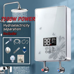 Electric Water Heater For Shower 7500w Household Instant Shower Set Intelligent Constant Temperature Tankless Water Heater 3 Seconds Hot Water Over-Temperature Protection Water Heater For Bathroom Led Digital Display