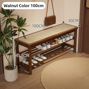 SAMEDREAM | Vintage Entryway Shoe Changing Bench with Storage Real Wood Wicker Weaving