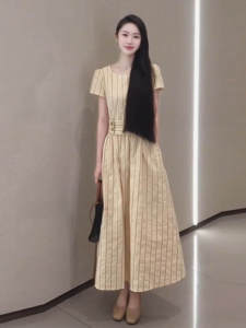 French Gentle Style Stripe Waist-Cinching Slimming Dress Unique Not Repeating Summer 2026 Womens Fashion Casual Dress