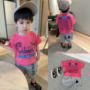 Baby Boy Girl Summer Short Sleeve round Neck Cotton T-Shirt Pink Thin Pure Cotton Breathable Casual Cartoon Print Top