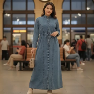Dianka Dress Jeans Premium Elegan Lengan Panjang – Model Kancing Depan Modest Fashion Kekinian