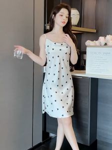 SatisfClothe ชูดนอน ผู้หญิงผ้านิ้ม ลายหัวใจสีดำเสื้อผ้าที่บ้าน 💮 ชูดนอนแบบกระโปรง 🚛🚛พร้อมส่ง (H9113)