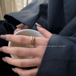 Double Layered Chain Zirconia Ring for Women Luxury Minimalist Unique Design Cold Tone High End Open Finger Ring Fashion Jewelry