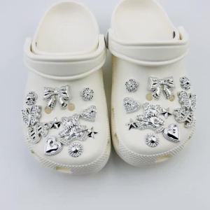 22PCS Shoe Charm Set Silver Bear Butterfly Heart-shaped Pentagram Shoe Decorations Buckle for Sandals Clogs DIY Accessories Gift