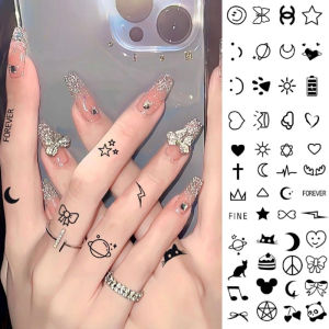 Ins Trendy Star Moon Bow Waterproof Tattoos for Women Men Smile Face Long Lasting Stickers Personality Temporary Body Fake Tattoo Stickers