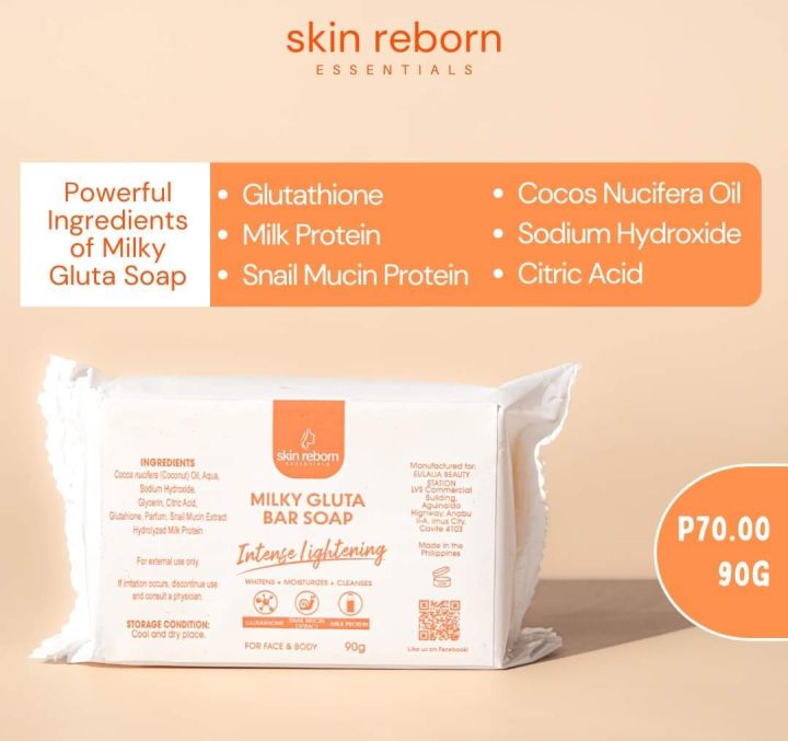 milky glutathione soap Gluta White & Collagen exfoliating 180g Skin Reborn Milky Gluta Bar