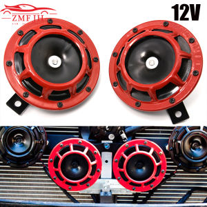 2PCS Red Hella Super Loud Compact Electric Blast Tone Air Horn Kit 12V 115DB For Motorcycle Car Round Horn