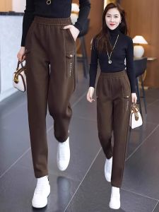 Womens Fleece Lined High Waist Thickened Autumn Winter Casual Harlan Pants Slimming Small Footed Trousers Korean Style