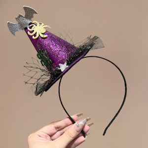Halloween Witch Hat Hair Clip 3D Evil Pumpkin Hair Clip Fun Cute Party Photo Prop for Straight Curly Short Long Hair