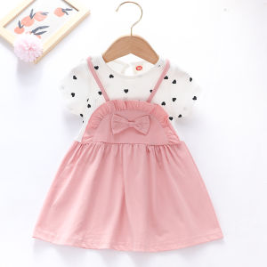 Summer New Style Pure Cotton Baby Girl Dress Korean Version Two-Piece Look with Straps A-Line Skirt Cotton Blend Fabric