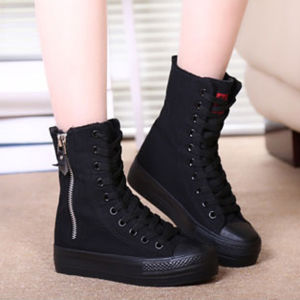 K-style Trendy Spring and Autumn Student Canvas Shoes Women Ulzzang Easiest for Match High Top Invisible Elevated Muffin Shoes 776 Middle Boots