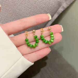 LL 18K gold Green bean Opal Temperament and personality Earrings ES6233