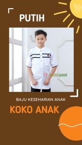 Baju Koko Anak Anak Lengan Pendek Umur 9 - 14 tahun Motif Garis Dada | Kemeja Koko Anak Hadroh