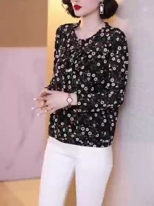 New Womens Fashion Shirt 2023 Summer Flowers Print Shirt Ladies Mid Sleeve O-neck T-shirt
