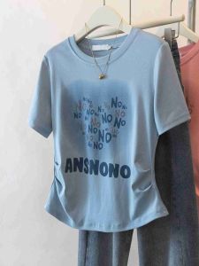 Áo Thun Cotton Tay Ngắn Cỡ Lớn Cho Nữ Mùa Hè Thiết Kế Ôm Sát Cơ Thể Che Bụng Giảm Béo Vai Thường in Chữ