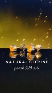 Anting Stud Wanita Perak Asli 925 Yellow Citrine Citarina