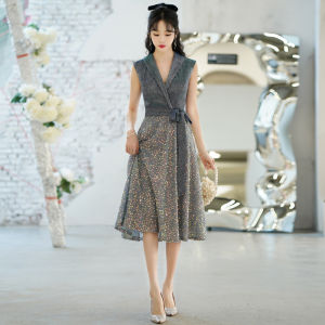 Evening Dress Womens Elegant Dignified Big High-End Temperament Host Sequin Long Fancy Performance Conductor Chorus Clothing