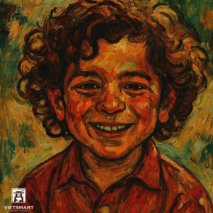 Tranh Nghệ thuật "Cậu Bé Tóc Xoăn Đang Cười" VIETSMART ART - Acrylic 60 x 70cm