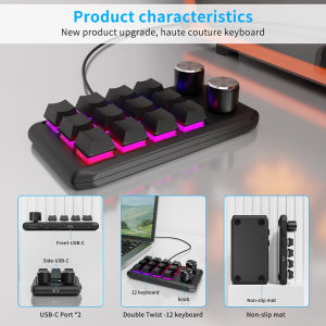Programmable Custom 12/3 Key Knob RGB Multifunctional Keypad 7 Colors Light Bluetooth-Compatible USB Wired for PC Macbook Laptop