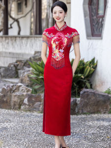 Red Traditional Chinese Wedding Dress Summery Elegant