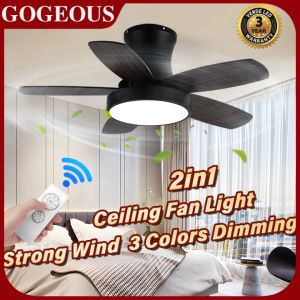 GOGEOUS ceiling fan with light with remote 3 colors dimming ceiling fan light Mute ceiling fan 5 blades big strong wind ceiling fan with led light wooden blades modern ceilings fan with light for dinning Living room bedroom