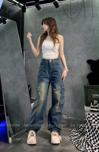 Quần Jeans ống Suông nữ 2 túi hộp thật mẫu quần bò ống rộng đứng màu wash độc lạ phong cách QJ086