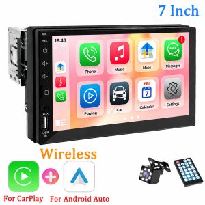 HIPPCRON | HIPPCRON Car Radio Wireless CarPlay Android Auto 7" 1DIN BT5.1 FM AUX 12V IPS Touch Screen Multimedia MP5 Player Support Camera