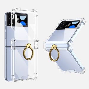 AUOVIEE Soft Silicone Ring Holder Clear Case for Samsung Galaxy Z Flip 3 4 5G Flip4 Flip3 Hinge All Inclusive Protection Fashion Cover