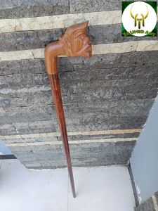 Tongkat jalan kayu kelor emas ukir semar S21