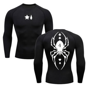 Spider Print Compression Shirt for Men Sporty Quick Dry Long Sleeve Tees Tshirt Tops Gym Workout Fitness Undershirts Baselayers
