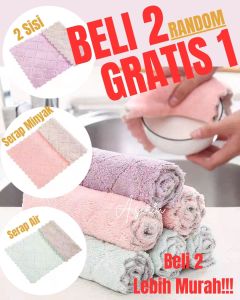 Beli 2 Gratis 1 Kain Lap Piring Anti Minyak Kain Lap Bahan Micro Fiber 2 Sisi Serbaguna