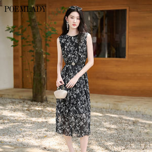 POEMLADY | French Printed Sleeveless Black Maxi Dress
