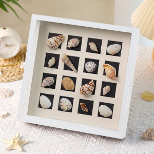 Handmade DIY Beach Shell Storage Box Picture Frame Empty Space 3D Display Case Wall Hanging Nine Grids Jewelry Box Organizer