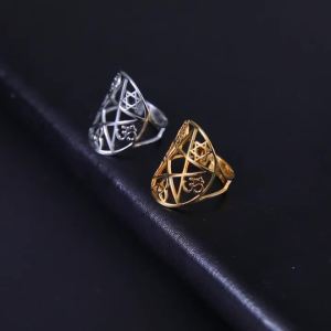 Om Yin Yang Symbol Pentagram Star Protection Rings for Women Adjustable Vintage Amulet Stainless Steel Wedding Band Jewelry Gift