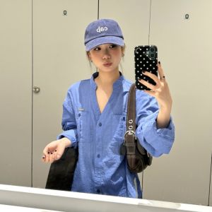YUEZHONGWEI | Blue V-neck Long Sleeve UV Protection Light Summer Shirt