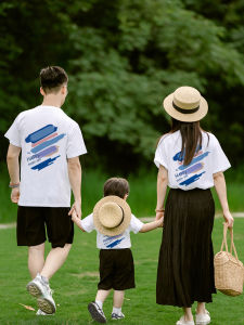Pure Cotton Short Sleeve Family Matching T-Shirts Children Parent-Child Outfits Summer Season Clothing for Four People