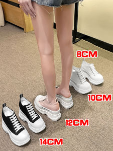 Womens Canvas Shoes 10cm Invisible Heightening Thick Bottom 14cm Casual round Toe Rubber Sole Pure Color Spring Summer