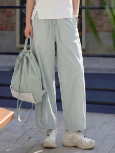 Cotton Thin Elastic Waist Culottes 3/4 Length Casual Pants