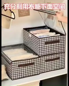 2-Pack Houndstooth Patterned Fabric Storage Bins with Lids for Closet Organization