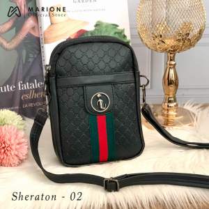 SHERATON - Tas Slempang wanita Slingbag Hp 2 ruang 2 resleting Best Seller Bahan Emboss