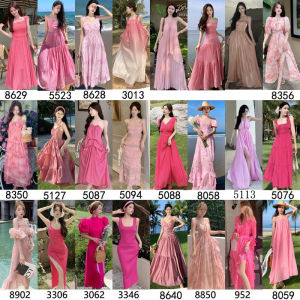 Hainan Sanya Tour Pink Dress Travel Vacation Elegant Goddess Style High Waist Bubble Sleeve Bohemian Long Skirt Summer A-Line