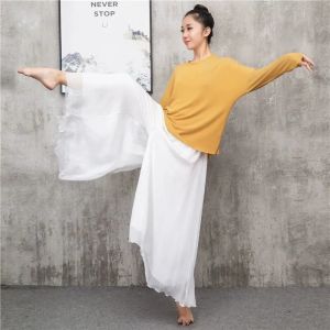 White Chiffon Elegant Drooping Wide-Leg Pants Female Loose All-Matching Elastic Waistband Double Layer Yoga High-Waisted Trousers Dance Trousers